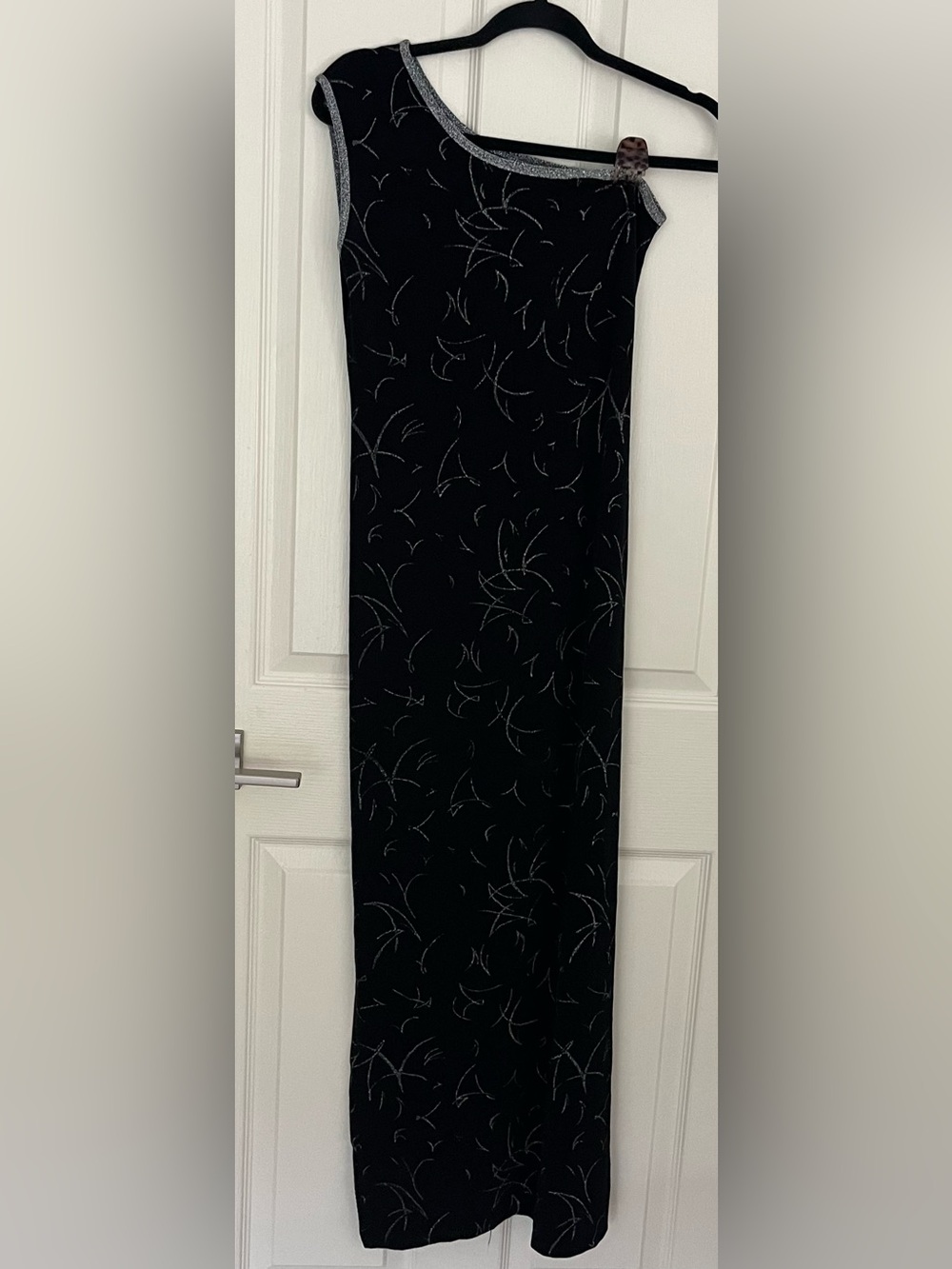Black One-Shoulder Maxi Dress with Silver Accents